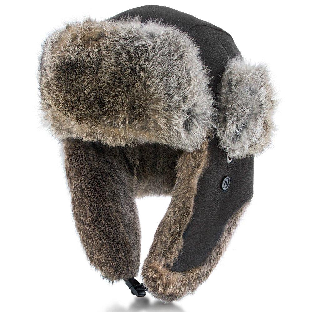 Black Taslon Trapper With Black Rabbit Fur